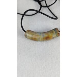 Handmade fused glass bead ond satin rattail 24"cord curved 48mm for 3mm cord